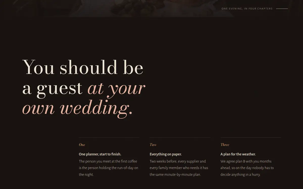 The Ardelle website on a desktop screen: “You should be a guest at your own wedding.”