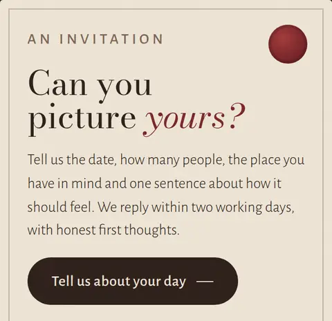 Detail: the invitation card that closes the Ardelle site.